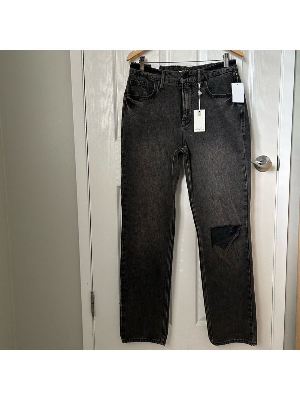 Good American Women's Black Distressed Jeans, Size 8/29.